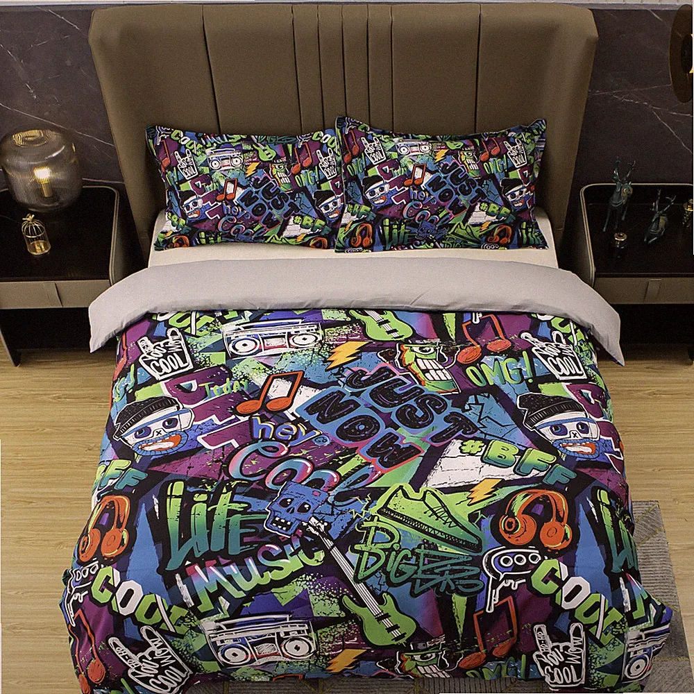 3D Abstract Artistic Graffiti Quilt Cover Set Bedding Sets Pillowcases Queen