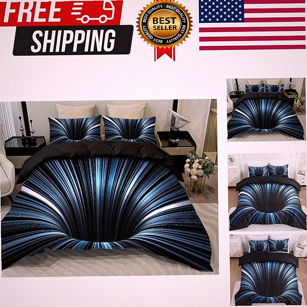 3D Abstract Geometric Comforter Set Line Printed Microfiber Bedding Sets for...