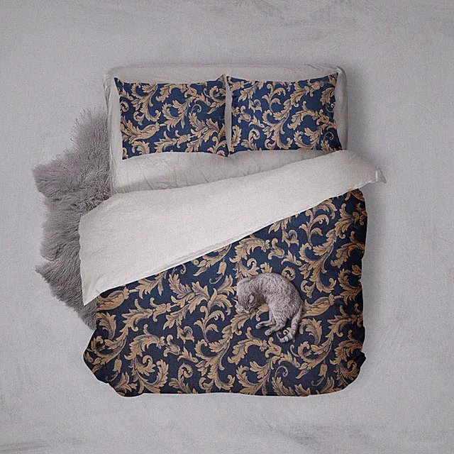 3D Abstract Leaves Pattern Blue Quilt Cover Set Bedding Sets Pillowcases 64