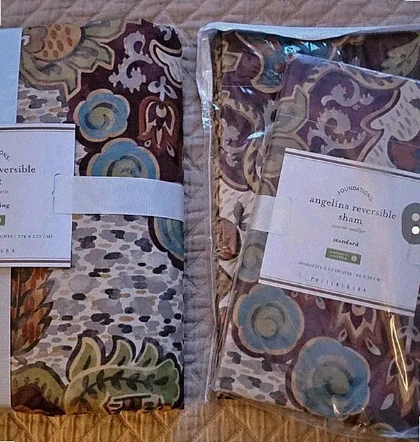 3pc Set Pottery Barn Duvet King Angelina Ikat Print Cotton Standard Pillow Shams