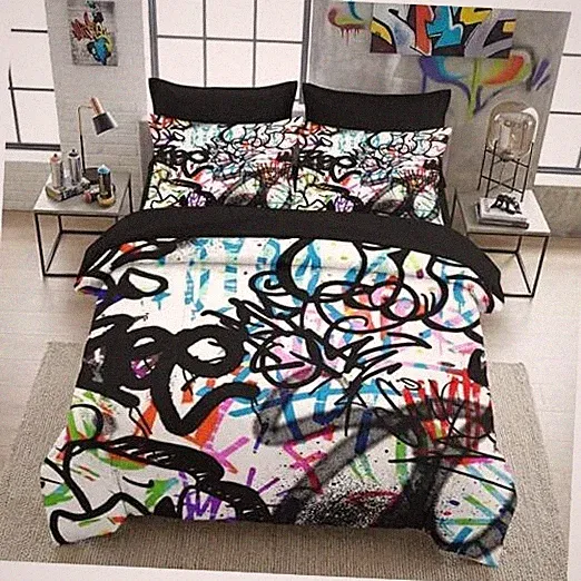 7 Pcs Size Comforter Set with 2 Pillowcases & 2 Shams, Urban Full Graffiti