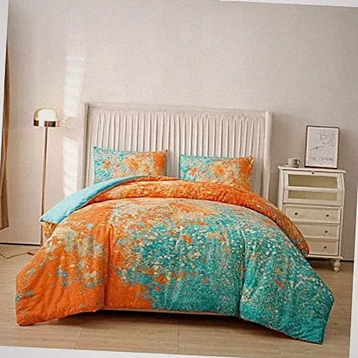Abstract Blue Comforter Sets Modern Art Bedding Sets 3 Queen(3Pcs) Orange-aqua