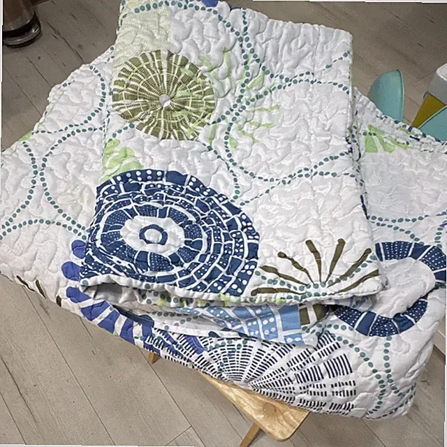 Abstract Blue Green White Quilted Quilt Rectangular Bedroom Bedding