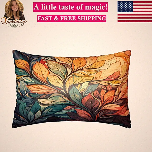 Abstract Colorful Leaf Satin Pillowcase with Zipper Queen Size Pillow Cover 2...