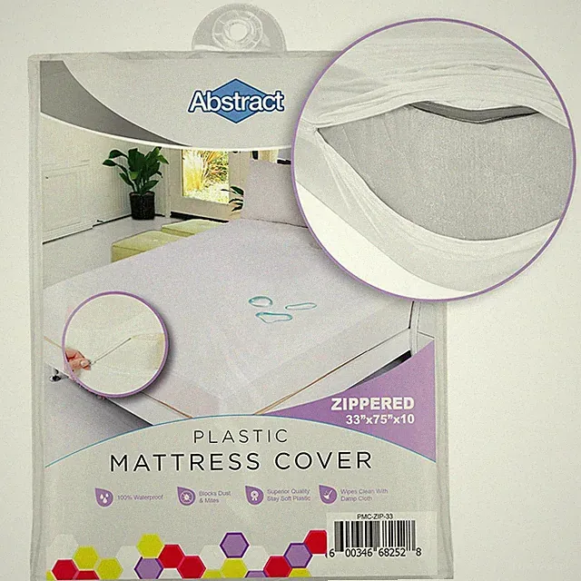 Abstract Vinyl Mattress Protector Zipper Closure Style - White (33" X 75")