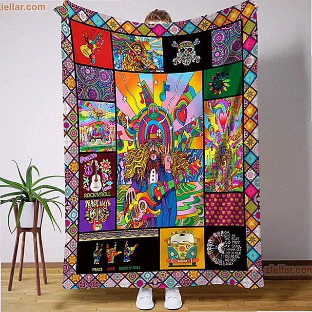 Colorful Abstract Art Fleece Blanket with Psychedelic Modern Pop Pattern Design