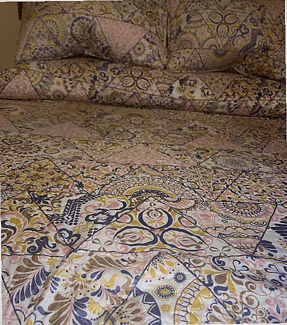 Dr. Leonard’s Made For Bedspread Set 3 Pc Mac Quilted Abstract Blue Pink Yell Wh