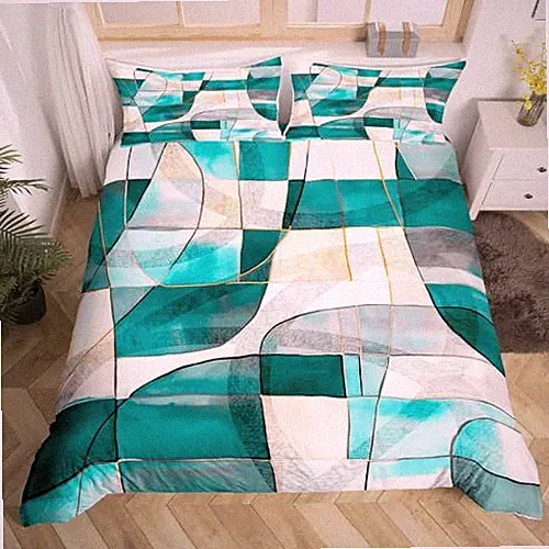 Geometric Abstract Bedding Set Size Kids Teal Blue Marble Twin Multi 16