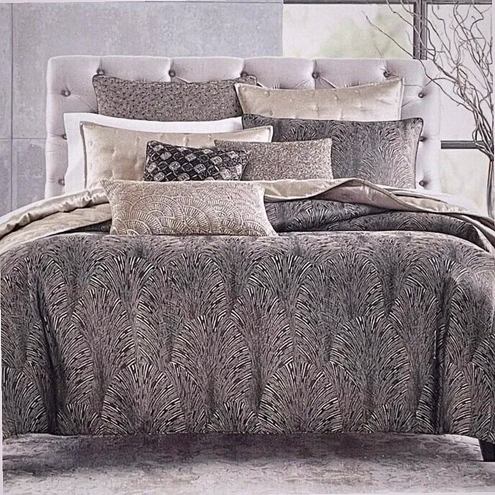 Hudson Park Brown Abstract Luxury Bedding Deco Fan Duvet Comfort Cover King Size