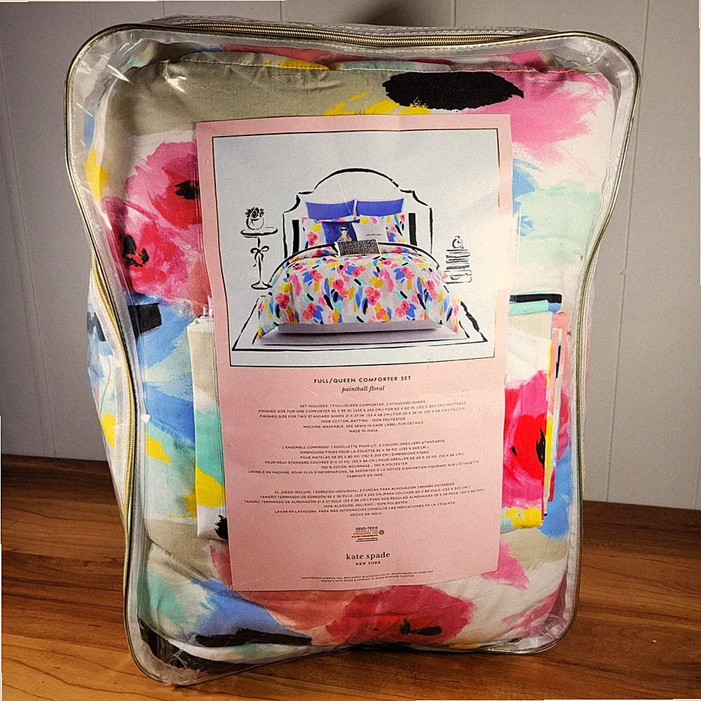 Kate Spade Paintball Floral Comforter Set Full/Queen Abstract New (minor flaw)