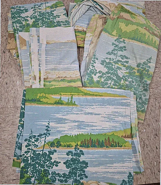 Lot of Vintage Burlington Bedding Bed Sheets Fitted & Flat Forest Scene Mountain