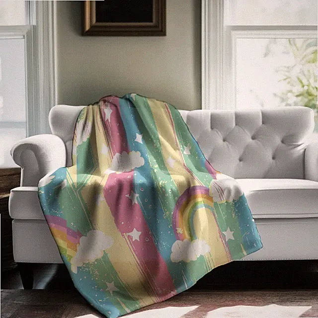 Minimal Abstract Printed Throw Blanket Modern Cozy Decor