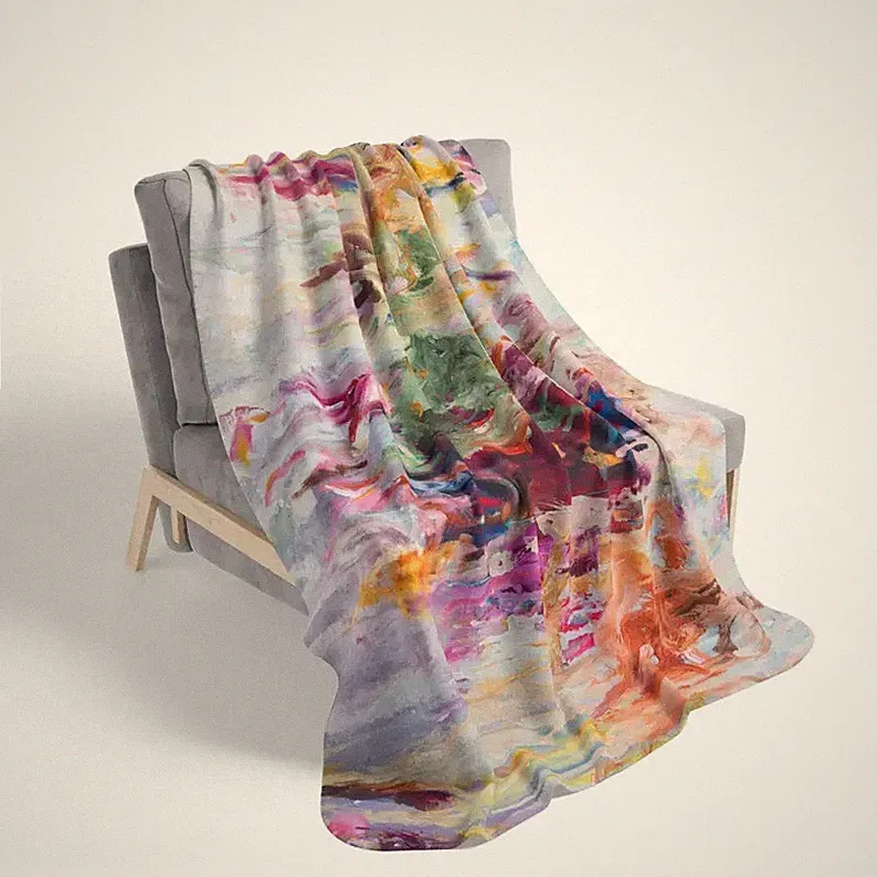 Modern Abstract Sherpa Throw Blanket Cozy Statement Decor