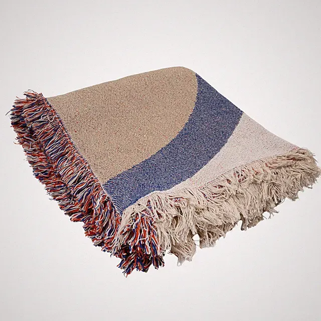 Multicolor Woven Cotton Blend Soft Throw Blanket Abstract Design Fringe