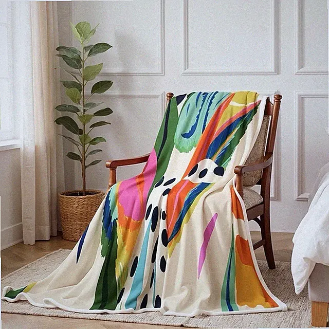 NEW Anthropologie Boho Abstract Fleece Throw Blanket Bedspread Bedding 50" x 60"