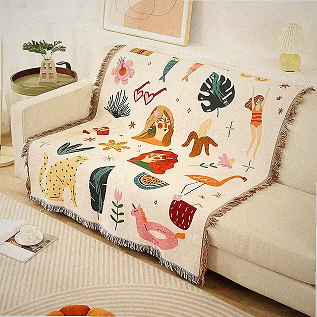 NEW Anthropologie Boho Abstract Tassel Throw Blanket Bedspread Quilt - 63" x 51"