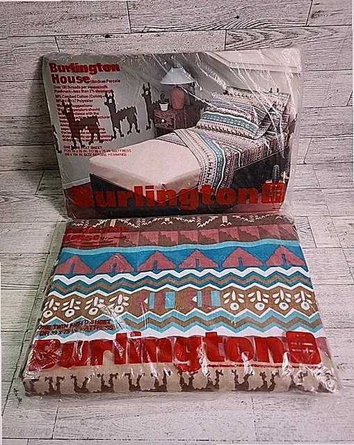 NEW Vintage Burlington House Twin Flat & Fitted Sheet Set 90s Southwest Aztec SW