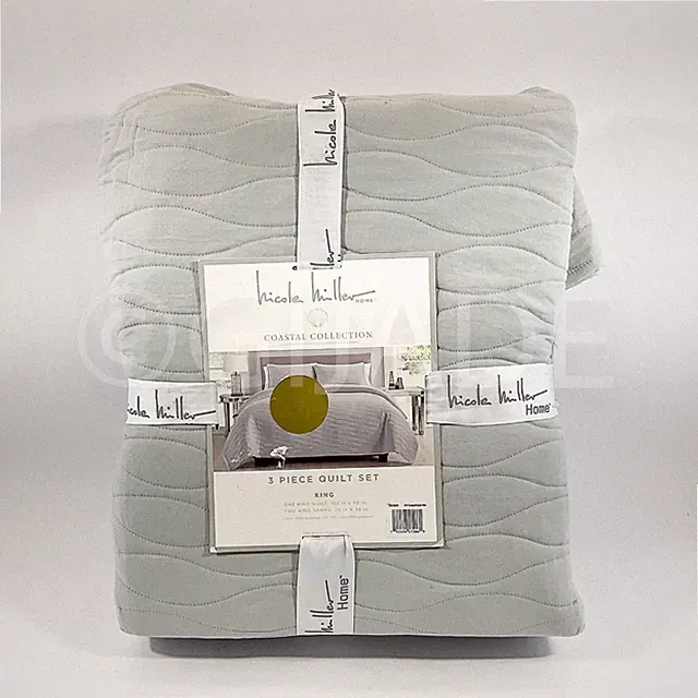Nicole Miller KING Coastal 3Pcs Set Quilt 102" x 92" Gray New