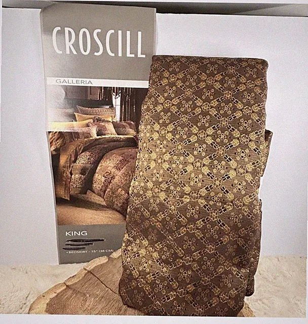 NWOT Croscill Galleria Bronze Red Brown KING Bed Skirt 15" Drop Split Skirt
