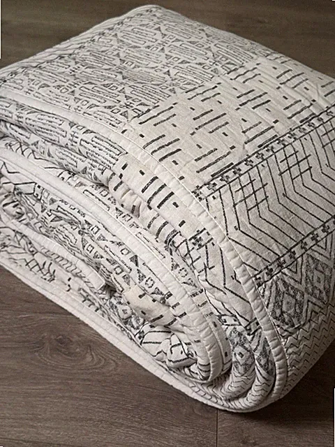 Sundance Living Quilt King Lightweight Handmade Off White/Gray Cotton Linen Boho