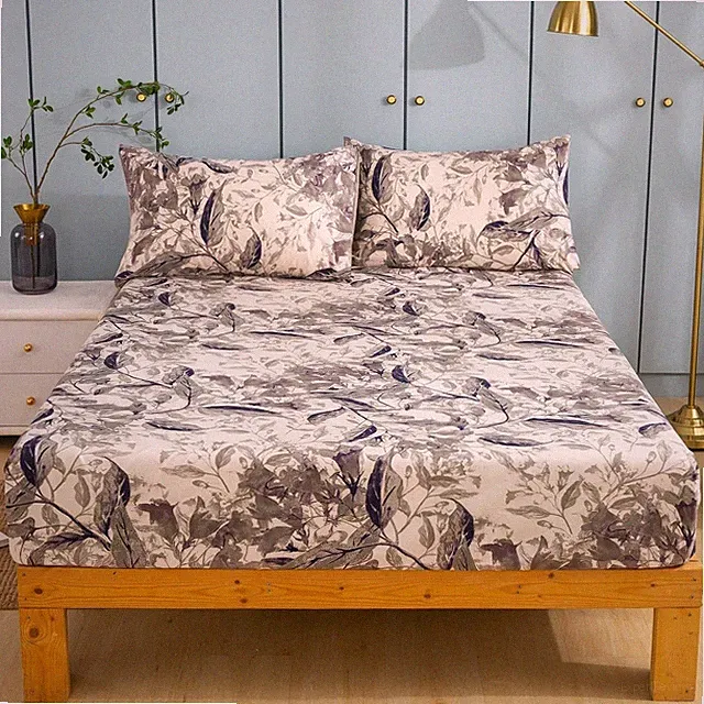 Tache Microfiber Abstract Wispy Leaf Taupe Grey Print Pattern Fitted Sheet only