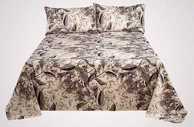Tache Microfiber Abstract Wispy Leaf Taupe Grey Print Pattern Flat Sheet only