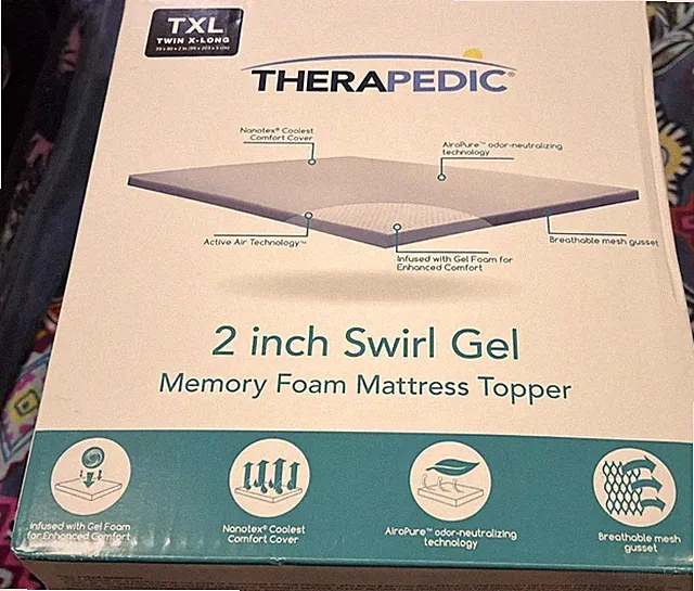 Therapedic 2 Inch Swirl Gel Memory Foam Twin XL Mattress Topper - NEW SEALED