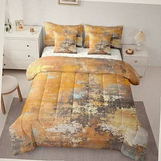 Tie Dye Comforter Set 7 Pcs,Modern Abstract Bedding Set Grunge King Orange