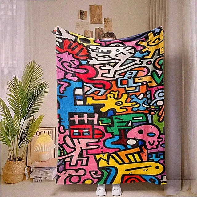 Trendy Urban Abstract Design Flannel Blanket Artistic Cozy Gift Throw