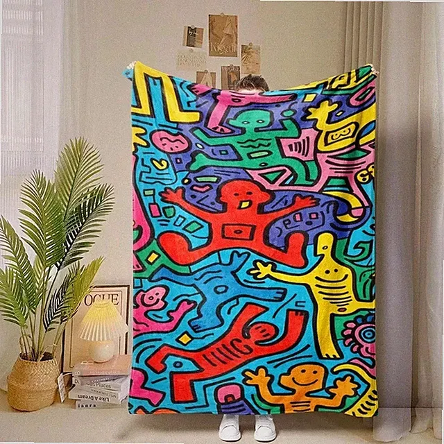 Urban Graffiti Art Flannel Blanket Colorful Cozy Soft Throw Bed Sofa Home Gift