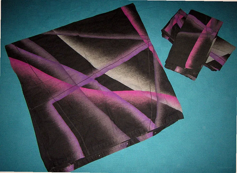 Vintage Set of 3 Euro Cotton Pillowcases Square Black Purple Abstract Pattern