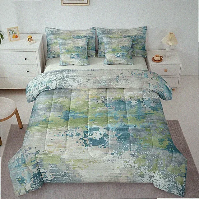 Watercolor Abstract Bed in a Bag Queen Comforter Set 7 Piece Teal Bedding