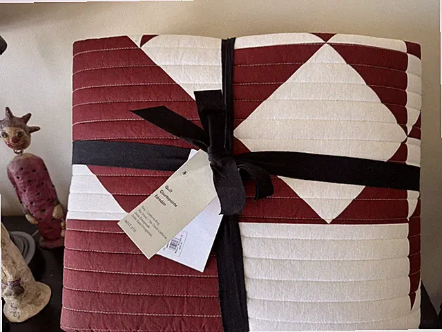 West Elm Modern Heirloom Cotton Linen Abstract Print Quilt New King Farmhouse