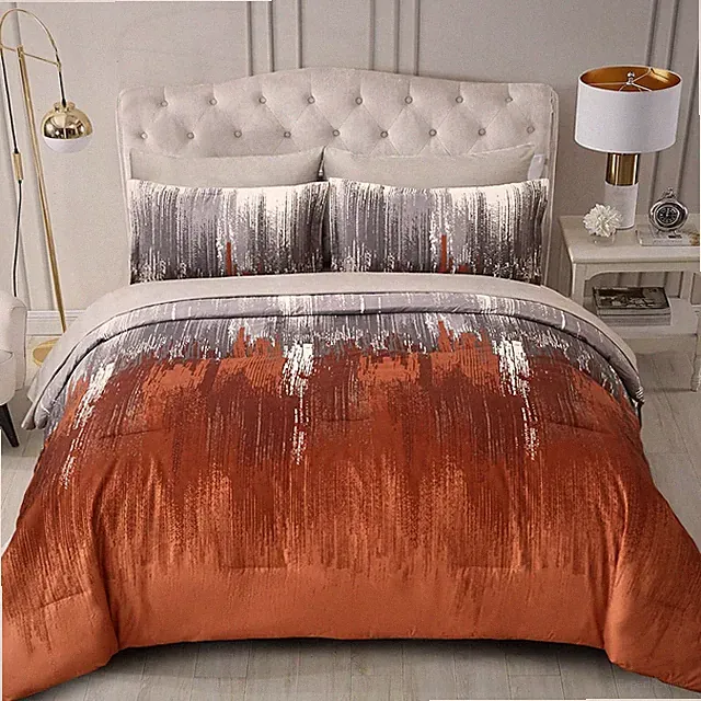 WONGS Queen King 7PC Burnt Orange Abstract Gradient Quilt Set Microfiber