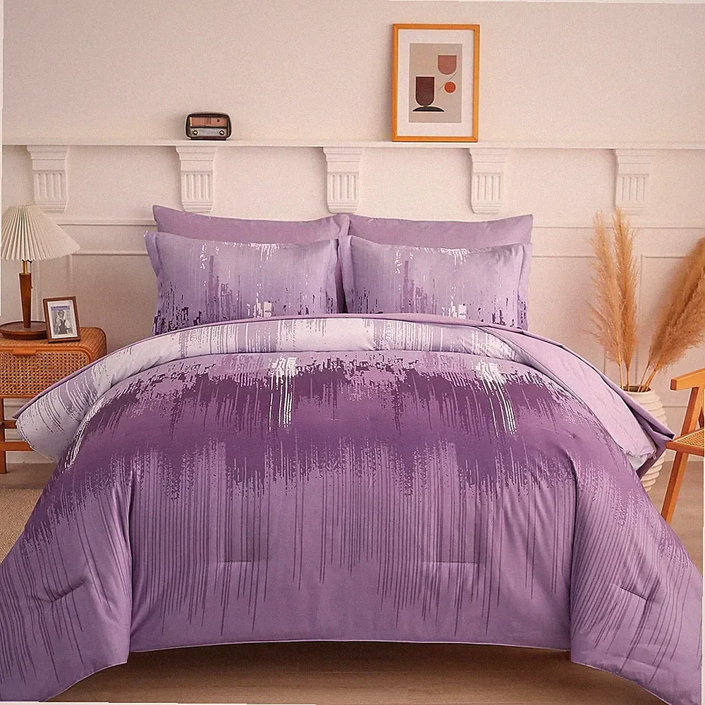 WONGS Queen King Ombre Purple Abstract Art Gradient Soft Microfiber Comforter